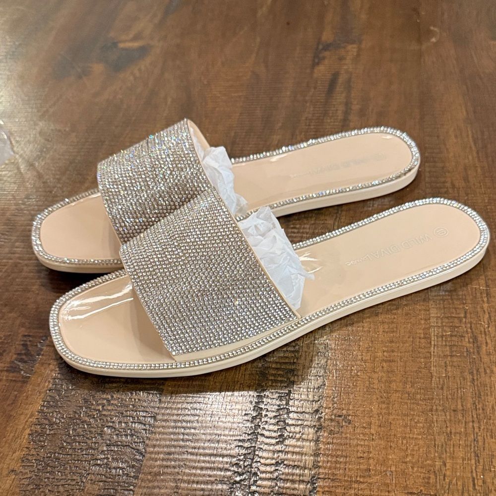 Wild Diva Lounge Embellished Crystal Slide Sandals